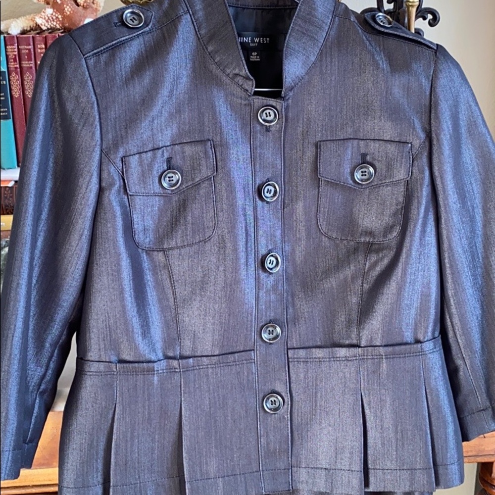 Nine West Gunmetal Grey 6 Petite Suit Skirt Set